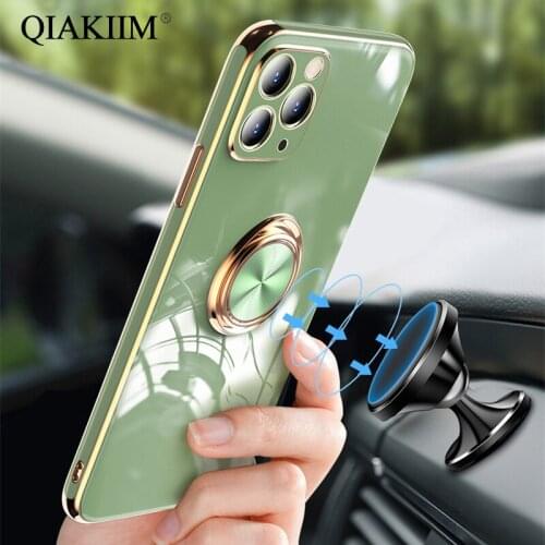 Magnetic Finger Ring Kickstand Case For Samsung Galaxy S20 iPhone 12 Mini 11 Pro Max XS XR X 8 7 Plus SE Plating TPU Phone Cover