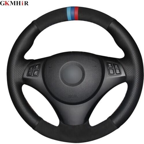 DIY Hand-stitched Black Genuine Leather Suede Car Steering Wheel Cover For BMW E90 320i 325i 330i 335i E87 120i 130i 120d