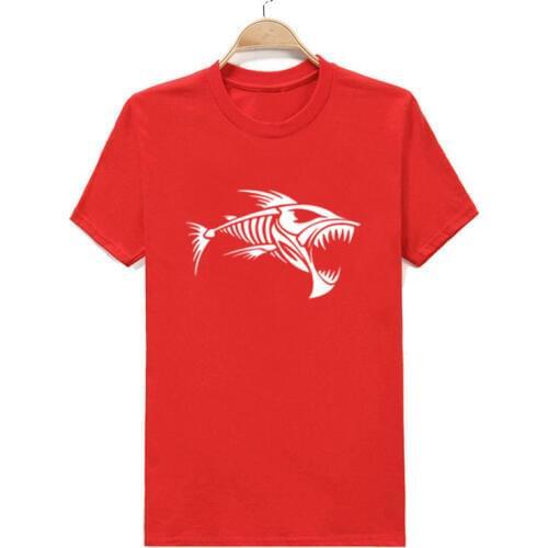New Mens O Neck Tops Tees Skull Fish Bones T-shirt Fishing T shirt Men Cotton Short Sleeve Breathable High Quality