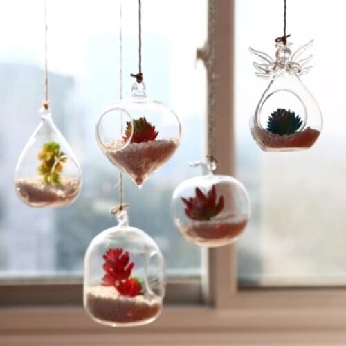 GY Mediterranean Hemp Rope Glass Bottle Hanging Flower Pot Hanging Micro Landscape Simulation Multi-Meat Potted Plant Decoration