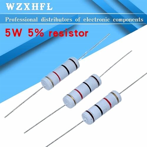 10pcs 5W Carbon Film resistor 5% 1R ~ 1M 2.2R 10R 22R 47R 51R 100R 150R 470R 1K 4.7K 10K 47K 1 2.2 10 22 47 51 100 150 470 Ohm