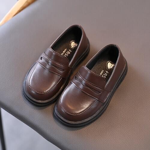 New Girls Princess Shoes Boys British Style Leather Shoes Spring Autumn Black Student Flats Shoes Toddler Kids E553