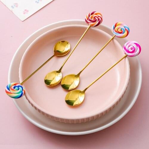 Creative lollipop stainless steel spoon resin handle stainless steel fruit fork ice cream scoop coffee spoon