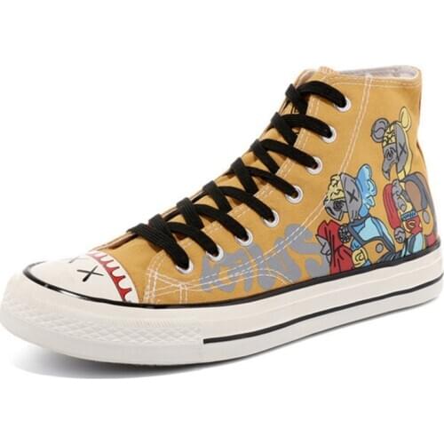 TaoBo High Top Graffiti Canvas Shoes Man Flat High Quality Lace-up Print Casual Shoes Breathable Light Sneaker Color Debate