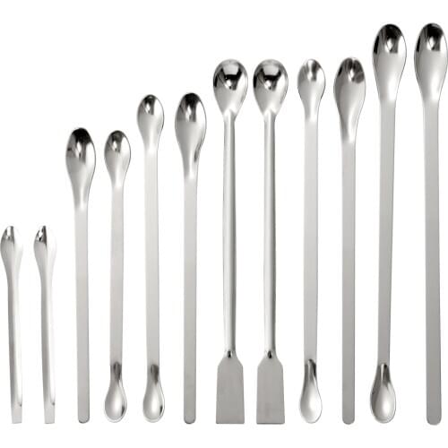 12pcs Stainless Steel Spoon Spatula/Laboratory Sampling Spoon Mixing Spatula Micro Spatula Scoop