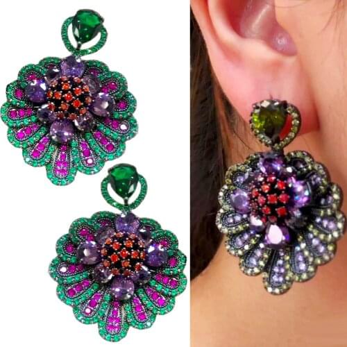 Missvikki Luxury Gorgeous Pendant Earrings Trendy Cubic Zircon Indian gold earrings for women Wedding Engagement JEWELRY GIFT