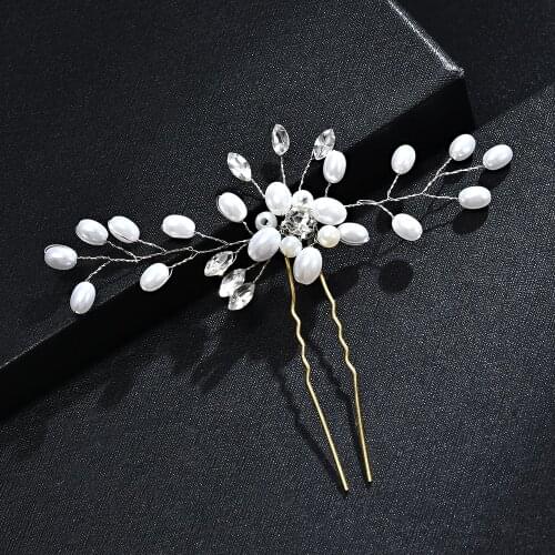 Fashion Bride Bridal Pearl Flower Rhinestone Crystal Hari Pin Stick Wedding Hair Accessories Romantic Jewelry