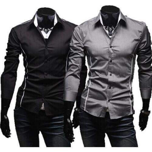 Mens Slim fit Personalized trim Unique neckline stylish Dress long Sleeve Mens dress Shirts