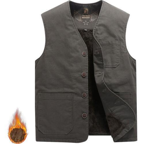 Plus Size Mens Cotton Vest Thick Fleece Lining Outdoor Hiking Campaign Sleeveless Jacket Fishing Big Pockets Chaleco M-8XL