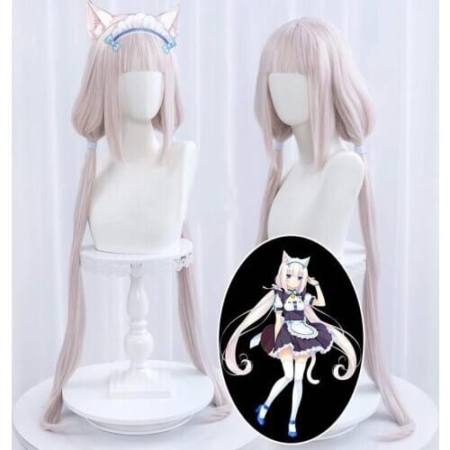 NEKOPARA Vanilla Kawaii Pink Long Ponytails Brown 100cm Heat Resistant Hair Cosplay Wig + Wig cap