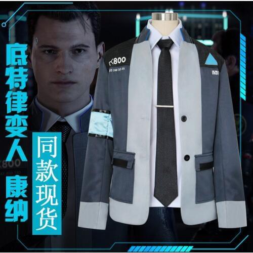 New Game Detroit: Become Human Connor RK800 Cosplay Costume Suit Outfit Mens Jacket Cos Coat Shirt Tie With Pin Costume