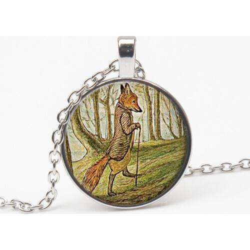 Fashion Cute Fox Draw Statement Pendant Necklace Bio Woodland Glass Dome Pendant Necklace Jewelry Collar Man Woman Gift Souvenir