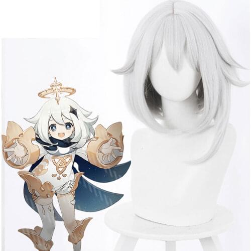 Genshin Impact Paimon cosplay Wig white short hair Heat Re sistant Synthetic Hair+Free gift wig cap+free hair accessories