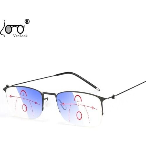 Progressive Reading Glasses Multifocal Computer Blue Light Blocking For Men Women Sight Screwless Design Frame Antiglare UV