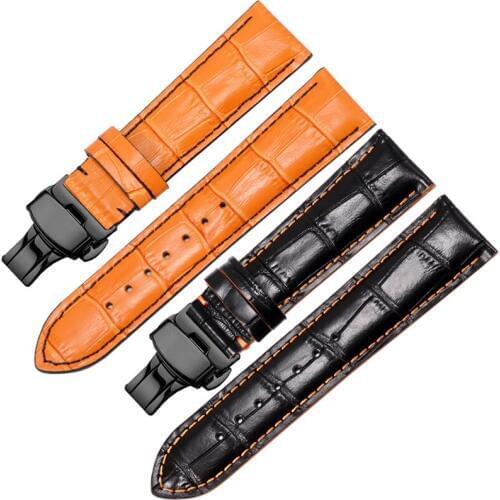 YOPO Genuine Leather watchband 18mm 20mm 22mm black orange wristband with butterfly buckle Suitable for M005 watch accessories