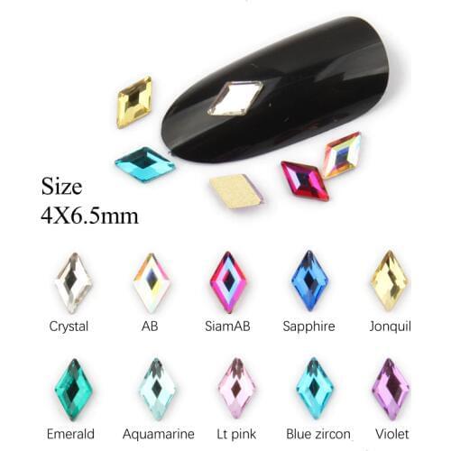 New sale 4X6.5mm Rhombus Nail Rhinestone 30pcs/100pcs Flatback Crystal Stones For 3D Nail Art Decoration Free shipping