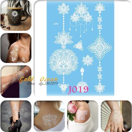 1PC Removable Flash Metallic Tattoo White Henna Pattern GJ019 Women Indian Sunflower Pendants Jewelry Design White Tattoo Paste