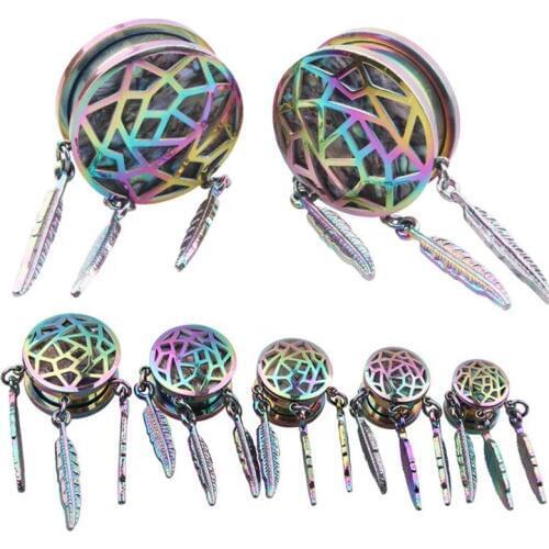 1 piece Stainless Steel colorful Leafs Ear Plugs Tunnels Flesh Expansions Piercing Earring Gauges Ears Expanders RingsJewelry