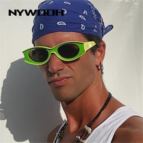 NYWOOH Green Oval Sunglasses Men Women Vintage Small Sun Glasses Female Male Funny Party Colorful Eyewear UV400
