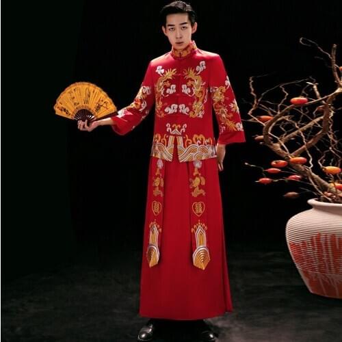 Chinese Traditional Wedding Long Gown Robe new Groom Dragon Costume Vintage Clothing Elegant Oriental Tang Suits Wear