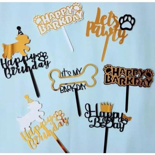 5pcs Dog Party Decoration Bakery Supplies Golden Retriever Husky Bullfighting Happy Birthday Acrylic it`s my barkday Cake Topper