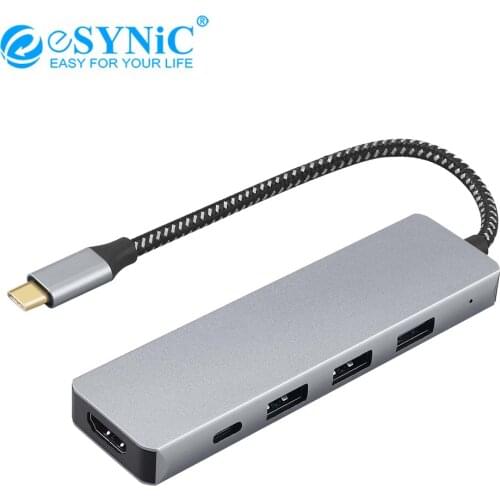ESYNiC 5 In 1 USB C Hub Multiport Adapter Aluminum Dongle With 4k HDMI Out USB 3.0 Port 100w Pd Charging Port For Windows / Mac