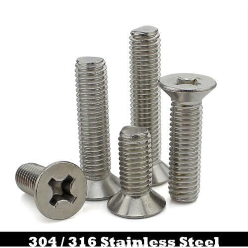 M6*16 M6x16 M6*40 M6x40 M6*45 M6x45 M6*50 M6x50 304 316 Stainless Steel Phillips Cross Recessed Countersunk CSK Flat Head Screw