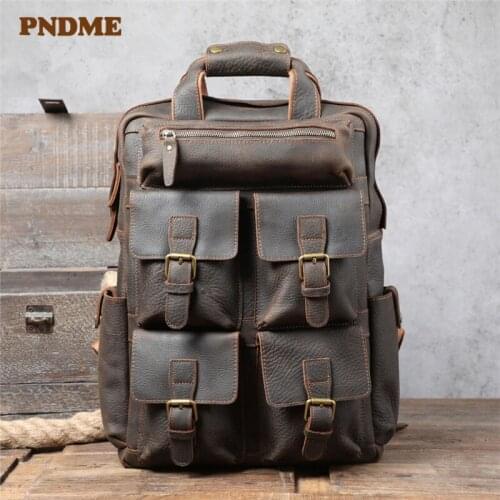 Vintage natural crazy horse cowhide multi-function large-capacity backpack outdoor travel genuine leather multi-pocket bagpack