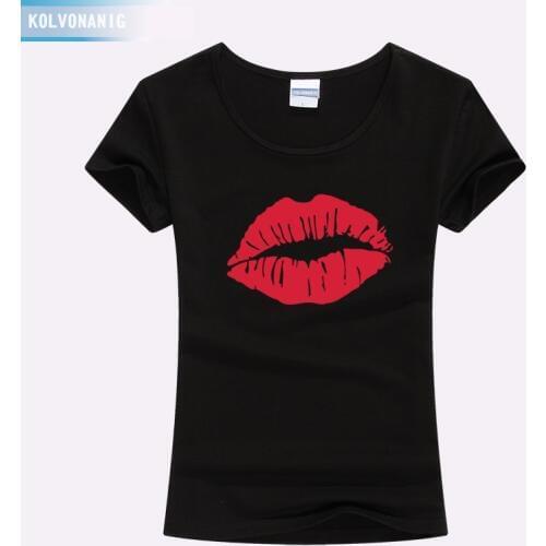 KOLVONANIG Red Lips Offset Printed T-shirt Women Tops Short Sleeve Slim Tee Shirts Women Clothing 2019 Summer Kawaii T Shirt