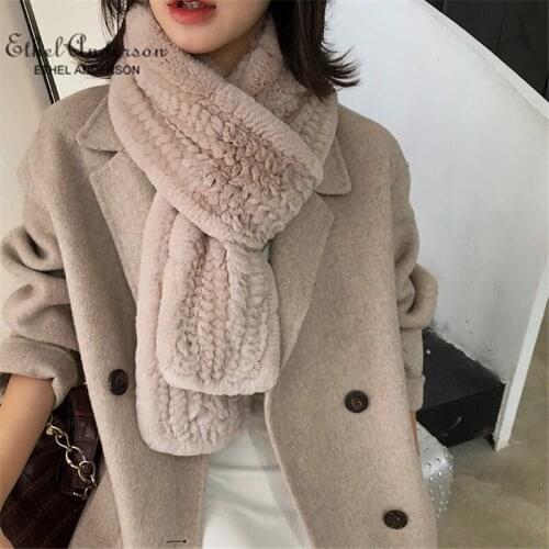 Ethel Anderson Womens Real Fur Scarf Unisex Luxury Long Natural Rex Rabbit Fur Scarves Vogue Warm Winter Fashion Shawls