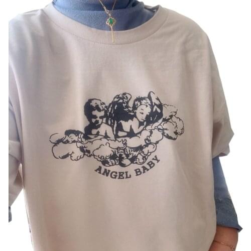 Casual Baby Angel Print Short Sleeve Women Top Cherub Summer Women Sexy Skinny T shirt Female Streetwear Tee Tops