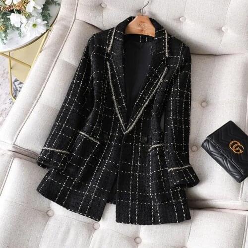 Plaid Blazer Women 2021 Autumn Winter Design Slim Fragrance Suit Jacket Casual Tweed Office Lady High Quality Elegant Coats