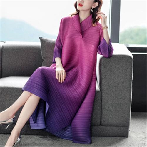 Miyake pleated dress design sense niche large size fat mm dress spring 2021 female loose fashion large size belly dress Women