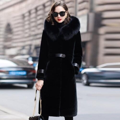 Women Winter Coat Wool 2020 Fox Fur Collar Hooded Fur Coat Sheep Fur All In One Womens Coat FS21103
