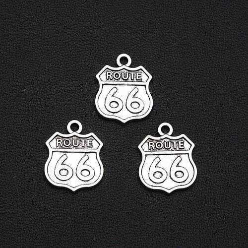 12pcs/Lots 15x19mm Antique Silver Plated Route 66 Charms Travel Pendants For DIY Necklace Jewellery Crafts Wholesale Drop Ship