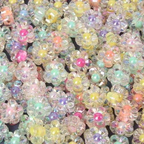 20pcs/lot 13x6mm Flower Shape Acrylic Bead Rainbow AB Color Plastic Bead For Jewelry Making DIY Necklace Bracelet Craft Supplies