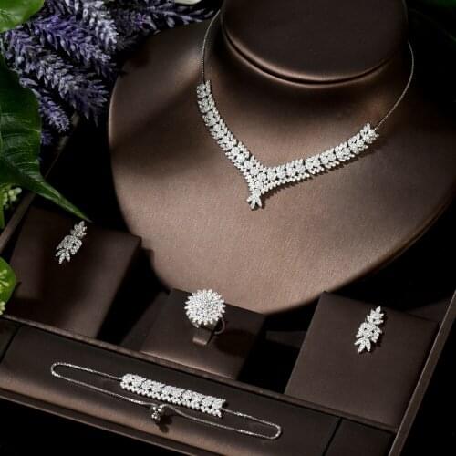 HIBRIDE Simple 4pcs Ring Earring Necklace Adjustable Bracelet Sets White Gold Color Full AAA Cubic Zirconia Wedding Set N-1559