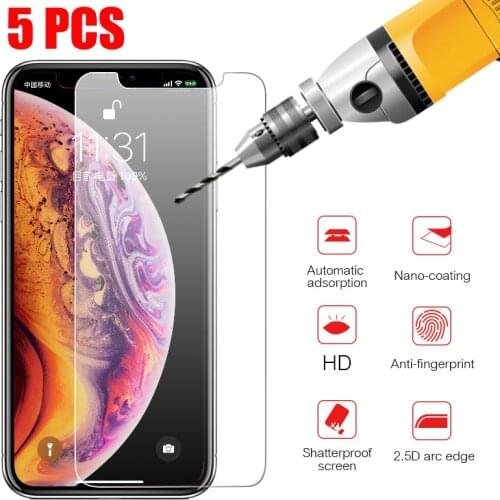 5Pcs Tempered Glass On iPhone 11 12 Pro Max XR XS 7 8 6s Plus SE 5 4S Screen Protector Protective For iPhone 12 Mini 11 Pro Max