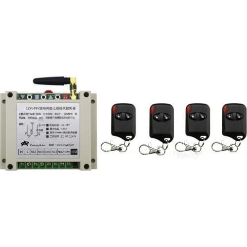 New DC12V 24V 36V 48V 10A 2CH Wireless RF Remote Control Switch 4*cat eye Transmitter+1*Receiver for Appliances Gate Garage Door