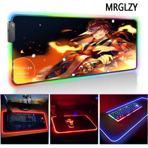 MRGLZY Anime Demon Slayer LED Light RGB Gamer Kimetsu no Yaiba XL Large Mouse Pad DeskMat Gaming Accessories for Laptop Keyboard