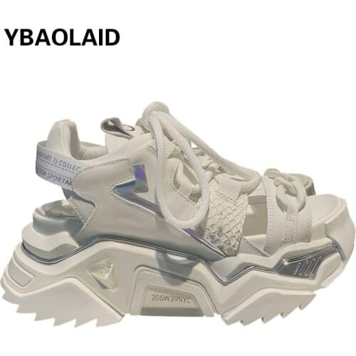 New Cowhide Fish Pattern Sponge Cake Bottom Old Shoes Fish Mouth Waterproof Platform Cross Straps Increased Casual Sandals