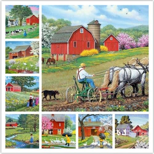 Farm 5D DIY Diamond Painting Kits for Adults Landscape Embroidery Cross Stitch Spring Scenery Rhinestone Home Decor Holiday Gift