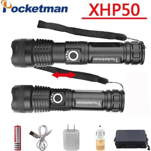 Pocketman 20000 Lumens Flashlight xhp50.2 Powerful Flashlight Usb Zoom Led Torch Lantern xhp50 Use 18650 Rechargeable Battery