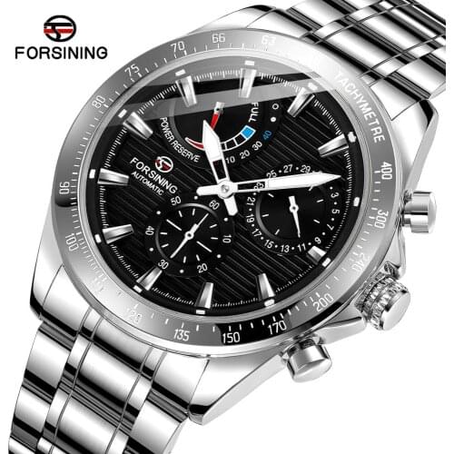 Forsining 2020 New Power Reserve Design Automatic Mechanical Watch Stainless Steel Waterproof Wristwatch Luminous Date Clock