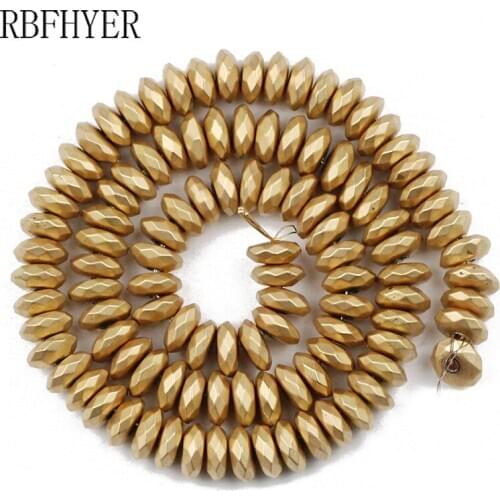 Hematite Natural Stone 14 KC Gold Matte Flat Round Faceted 3/4/6/8mm Loose Spacer Beads DIY Bracelet Accessories Jewelry Making