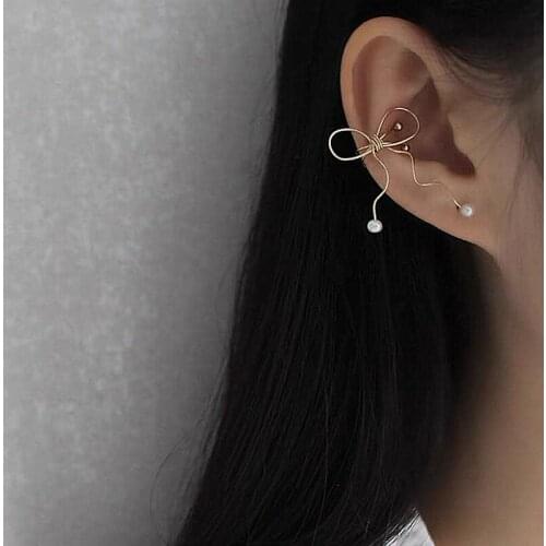 Korean Elegant Wild Long Pearl Bow Heart Shaped Dangle Earrings Ins For Female 2021 Trend Earrings Dress Decor