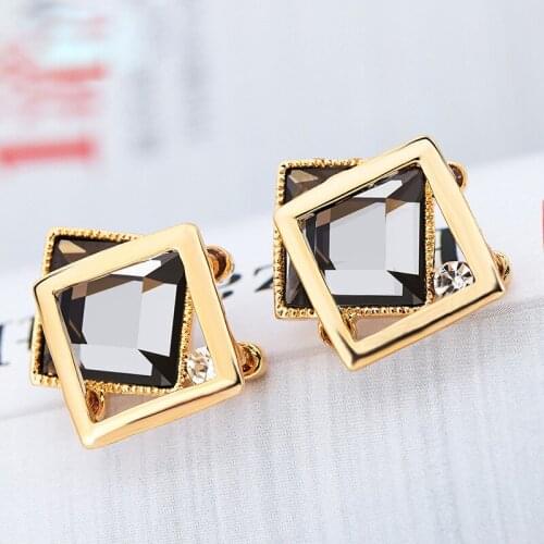Korean Fashion Hypoallergenic Crystal Square Stud Earrings Gifts for Women Charm Small Earring Jewelry
