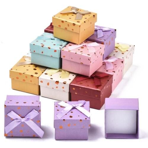 24pcs Square Jewelry Organizer Cardboard Boxes Packaging Earrings Ring Gift Box Set with Bowknot Container Cases Storage