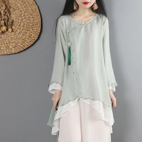 2020 Tang Suit Chinese Style Shirt Traditional Chinese Clothing for Women Vintage Irrgular Long Linen Hanfu Top Tops