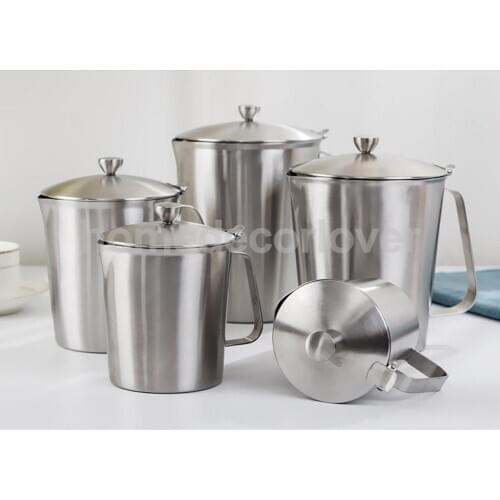 Stainless Steel Coffee Tea Mug Cup with Lid and Graduation with Handle Hot Tea Milk Vacuum Cup 500ml - 2000ml